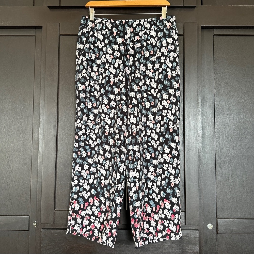 LOFT  Floral Wide Leg Ankle Pants M black/white
